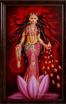 人気のインド料理 Painting - ラクシュミ インドの幸運と繁栄の女神